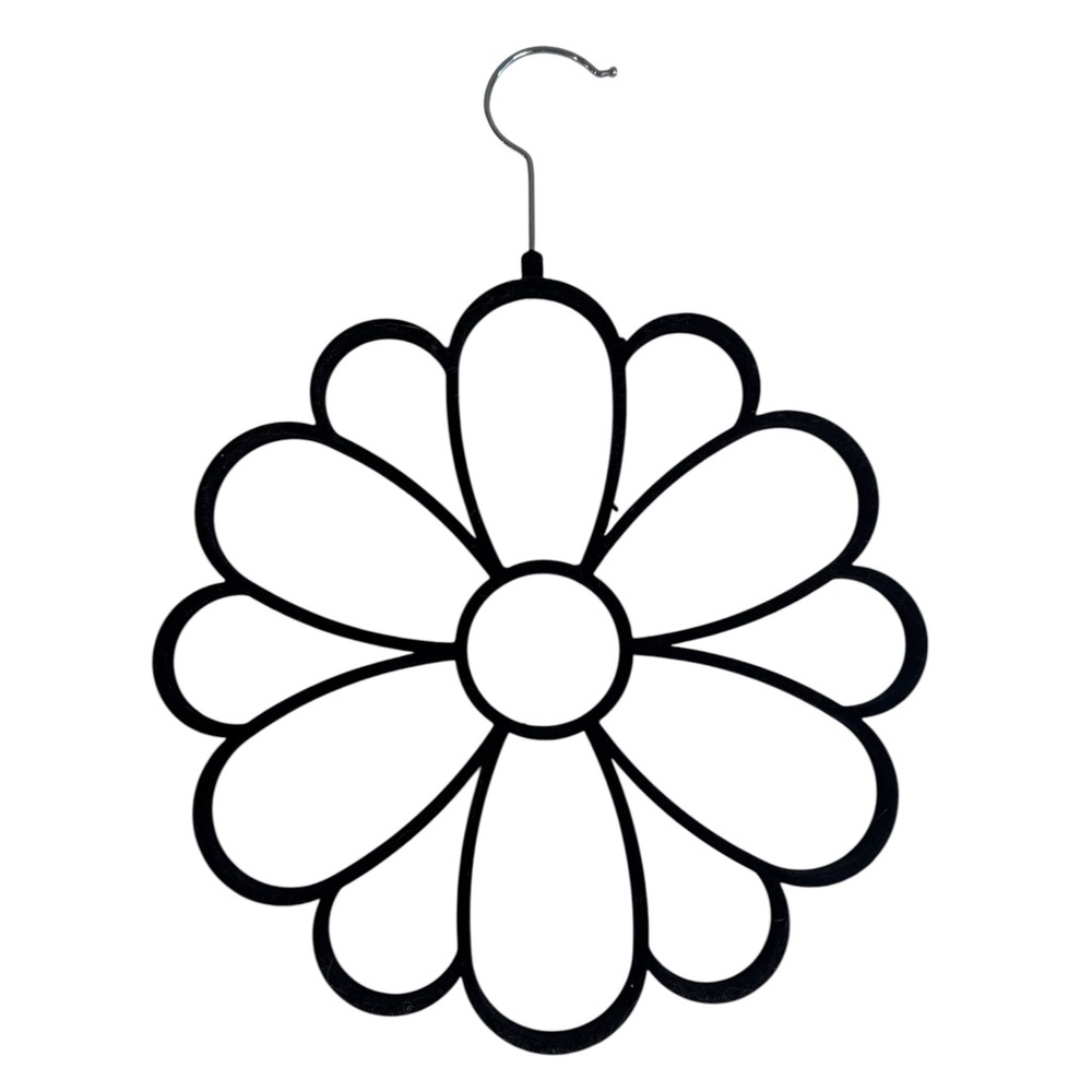 Black Flocked Flower Scarf Hanger holds 13 scarves